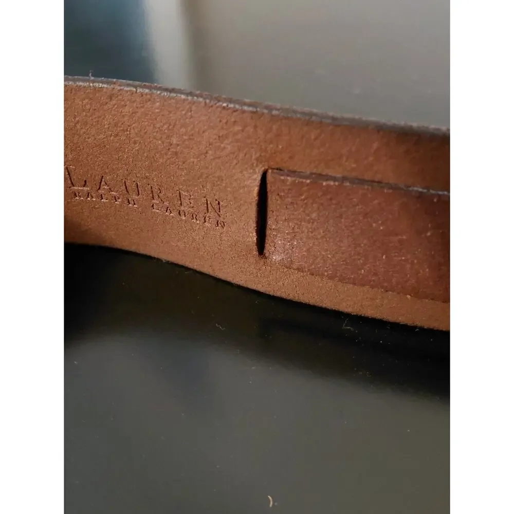 VTG Lauren Ralph Lauren Brown Leather Belt western Brass Double-Prong Buckle M